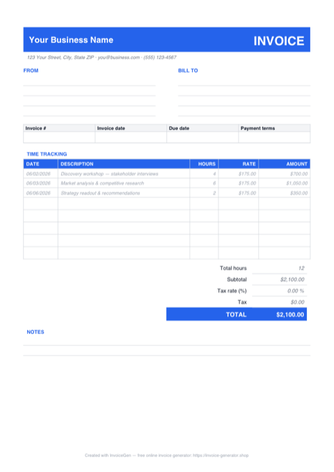 Preview of the free consulting invoice template